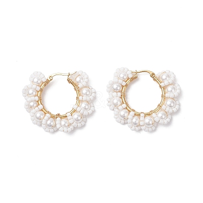 Glass Flower Hoop Earrings EJEW-TA00733-1