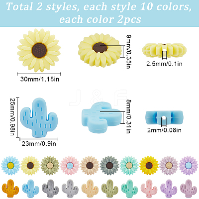 40Pcs 20 Styles Food Grade Eco-Friendly Focal Silicone Beads SIL-SC0002-15-1