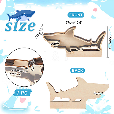Shark Shape Wood Display Box DIY-WH0430-991-1