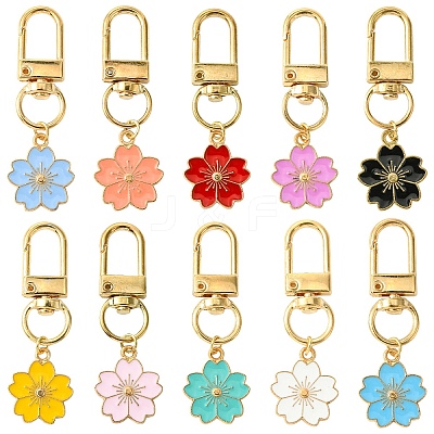 Alloy Enamel Sakura Pendant Decorations HJEW-YW00019-01-1