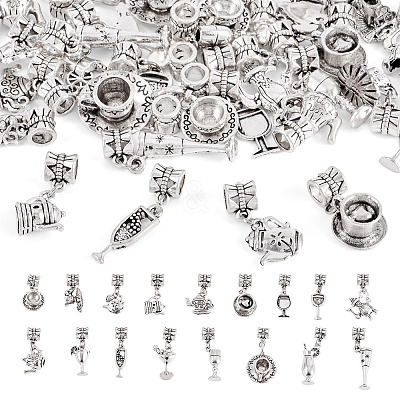34Pcs 17 Styles Alloy European Dangle Charms PALLOY-TAC0263-1