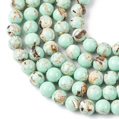 Sea Shell and Synthetic Turquoise Assembled Beads Strands G-G758-07-6mm-1