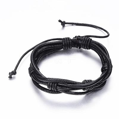 Adjustable Braided Cowhide Leather and Waxed Cord Multi-Strand Bracelets BJEW-G575-15C-1
