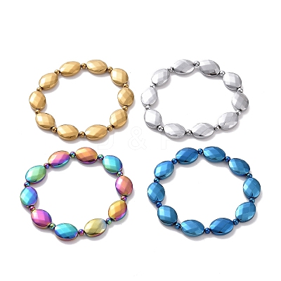Synthetic Hematite Oval Beaded Stretch Bracelet for Men Women G-C006-12-1