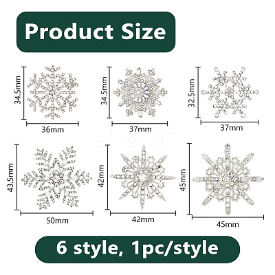 6Pcs 6 Styles Snowflake Alloy Lapel Pins for Backpack Clothes JEWB-DC0001-32-1