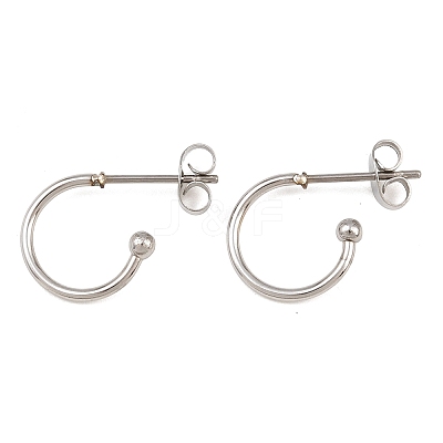 C-Shaped 304 Stainless Steel Stud Earrings EJEW-Z154-01P-01-1