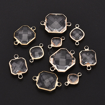 Brass with Glass Links/Connector Charms GLAA-T027-14-1