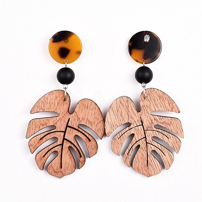 Wooden Dangle Earrings EJEW-JE03320-1