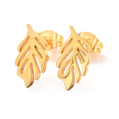 Ion Plating(IP) 304 Stainless Steel Stud Earrings EJEW-C001-12G-1