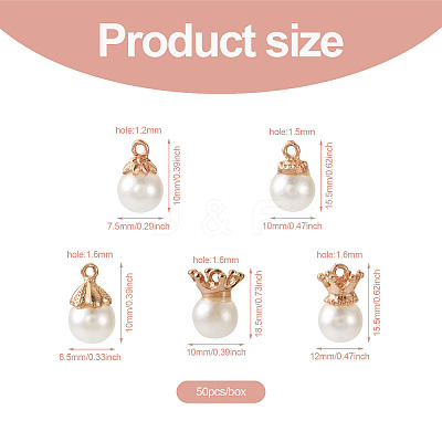 50Pcs 5 Styles Resin Imitation Pearl Pendants FIND-CD0001-32-1