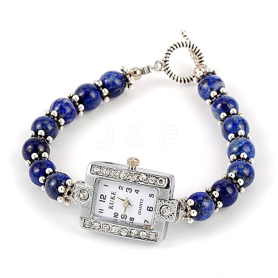 Rectangle Alloy Rhinestone Electronic Watch Bracelets BJEW-JB01737-06-1