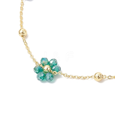 Brass Glass Flower Link Bracelets for Women BJEW-JB12383-1