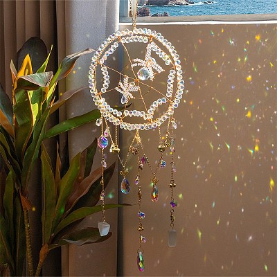 Spider Web & Spider Glass Beads Suncatchers HJEW-F027-15-1