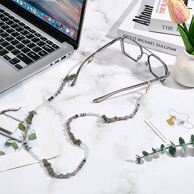 1Pc Polymer Clay with Alloy and Crystal Neck Strap for Eyeglasses AJEW-CN0005-04E-1