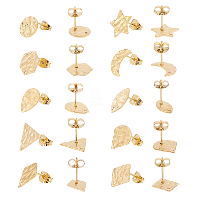 20Pcs 10 Style 304 Stainless Steel Stud Earring Findings STAS-UN0040-40-1