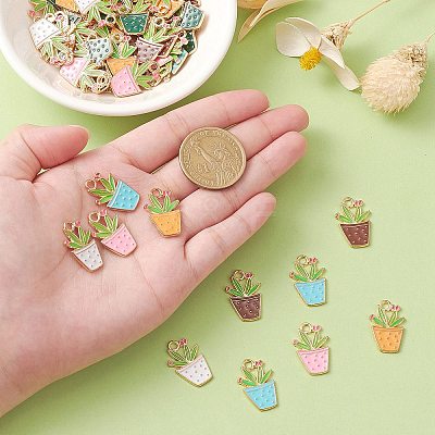 60Pcs 6 Colors Alloy Enamel Pendants ENAM-CJ0004-62-1