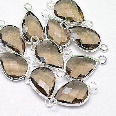 Silver Color Plated Brass Glass Teardrop Links connectors GLAA-J010A-S-1