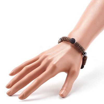 Natural Coconut Rondelle Beads Stretch Bracelet for Men Women BJEW-JB06771-01-1