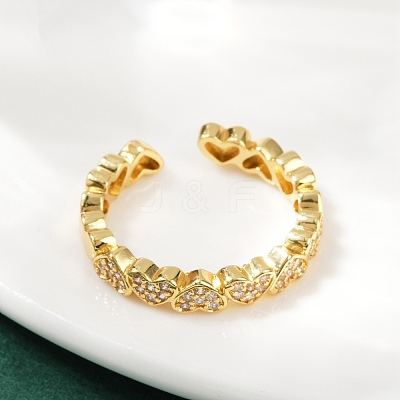Brass Micro Pave Cubic Zirconia Cuff Rings for Women RJEW-F182-03G-1
