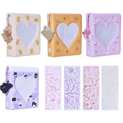 4Pcs 4 Colors 3 Inch Heart Window PVC Photo Albums AJEW-GL0002-85-1