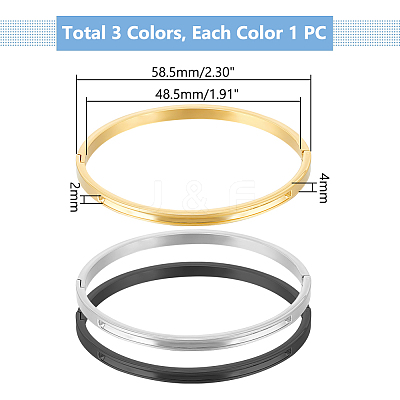 3Pcs 3 Colors Egg Shaped 201 Stainless Steel Grooved Hinged Bangles STAS-UN0055-67A-1