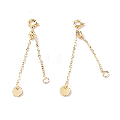 Brass Cable Chain Extenders with Flat Round Charm KK-I702-48G-1