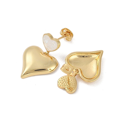 Rack Plating Heart Brass Dangle Stud Earrings EJEW-P277-12G-1
