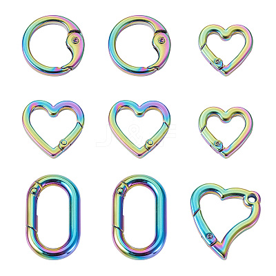 10Pcs 5 Style Zinc Alloy Spring Gate Rings PALLOY-GN0001-02-1
