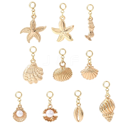 10Pcs 10 Styles Ocean Theme Alloy with Plastic Pearl European Dangle Charms PALLOY-YW00089-1
