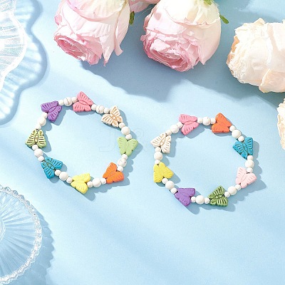 Butterfly Synthetic Turquoise Beads Stretch Bracelets for Women BJEW-JB12119-1
