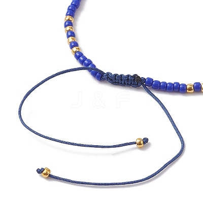 Bohemian Style Natural Lapis Lazuli & Glass Braided Bead Bracelet BJEW-JB10136-04-1