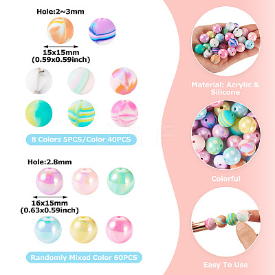 DIY Round Acrylic & Silicone Beads Jewelry Making Finding Kits DIY-TA0012-04-1