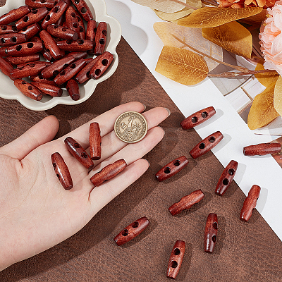 50Pcs 2-Hole Wood Buttons BUTT-UN0001-28B-01-1