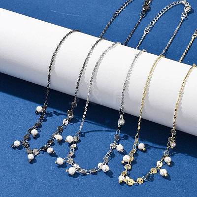 Brass Rolo & Flat Sequin Chains Necklaces for Women NJEW-D302-56-1