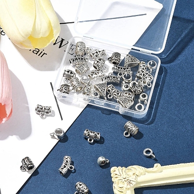 40Pcs 10 Styles Tibetan Style Alloy & CCB Plastic Tube Bails FIND-FS0002-41-1