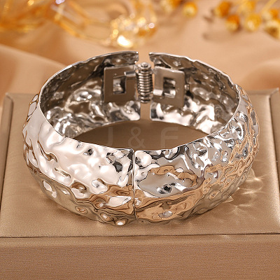 Textured 304 Stainless Steel Hinged Bangles for Women WG45BC2-04-1
