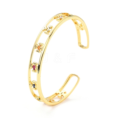 Cross Hollow Carved Cubic Zirconia Cuff Bangle BJEW-D448-12G-RS-1