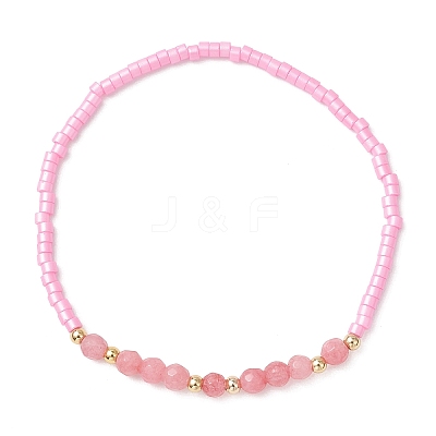 Glass Seed Bead & Dyed Natural White Jade Beads Bracelets for Women BJEW-MZ00311-02-1