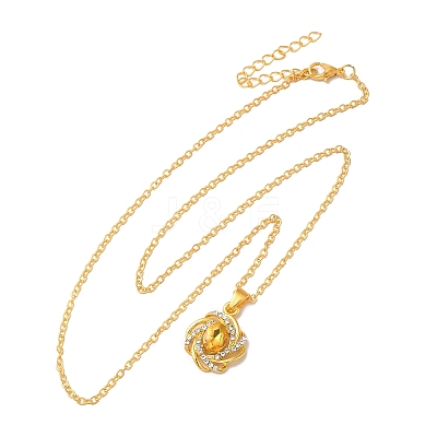 Rhinestone Flower Pandant Necklace with Cable Chains LS-NJEW-K247-01G-1