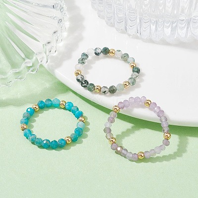 3Pcs 3 Style Natural Mixed Gemstone Round Beaded Stretch Rings Set RJEW-TA00087-1