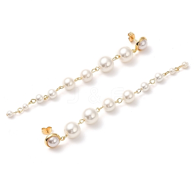 Shell Pearl Tassel Stud Earrings for Women EJEW-JE06195-01-1