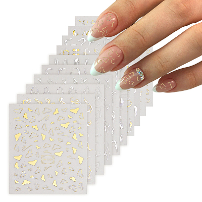 10 Sheets 10 Style Gold Stamping Wave French French Tips Nail Stickers MRMJ-HY0002-33-1