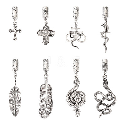 16Pcs 8 Styles Tibetan Style Alloy Cord Ends with Pendants FIND-TA0004-20-1
