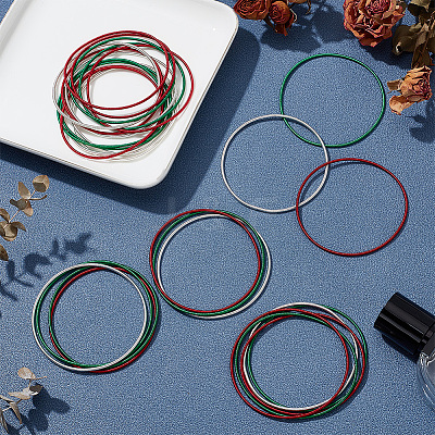 30Pcs 3 Color Iron Thin Wrap Bangles Set for Women BJEW-BC0001-29-1
