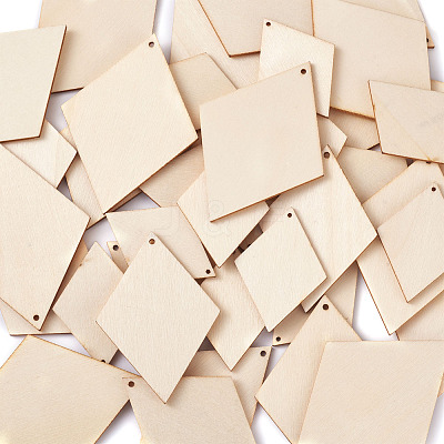 DIY Rhombus Shape Natural Wood Pendants Earring Making Kits DIY-YS0001-14-1