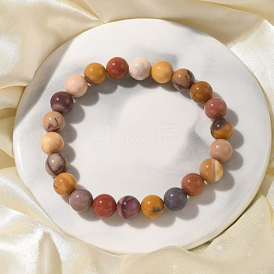 Natural Mookaite Beaded Stretch Bracelets BJEW-Q692-52-8mm-1