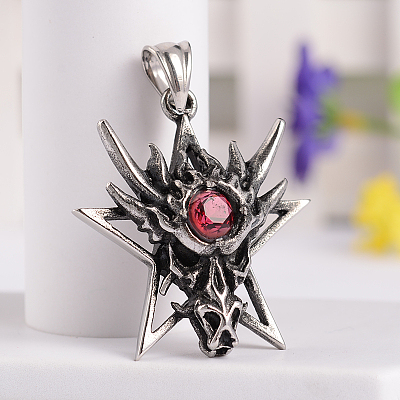 Retro 316 Surgical Stainless Steel Resin Rhinestone Star with Dragon Skull Gothic pendants STAS-E096-54AS-1