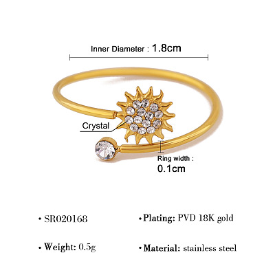 304 Stainless Steel Micro Pave Clear Cubic Zirconia Cuff Open Rings for Women WG6D6AE-01-1
