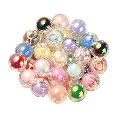 Transparent UV Plating Rainbow Iridescent Acrylic European Beads OACR-F006-09-1