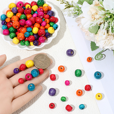 800pcs 3 Styles Dyed Natural Wood Beads WOOD-PA0001-23-1